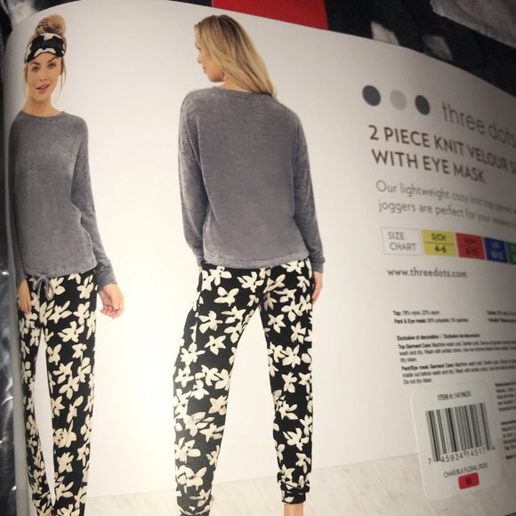 Three dots velour pajama set top jogger eye mask - Picture 8 of 16